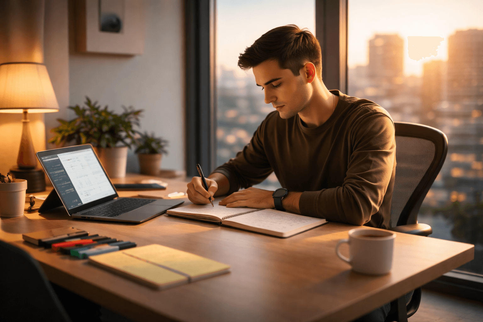 Estudante organizado usando o método de estudos inteligente